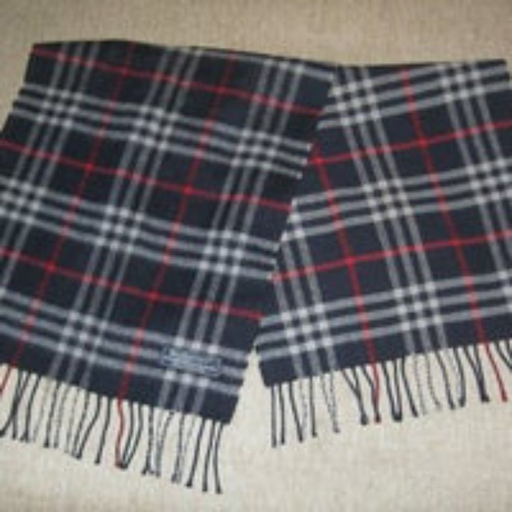 ❤️AMAZING BURBERRYS of LONDON Cashmere/Wool Red White Navy Nova Check Scarf